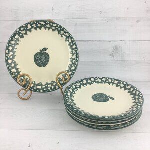 Tienshan FOLK CRAFT APPLE Green Sponge Stoneware Round Salad Plates Set Of Six